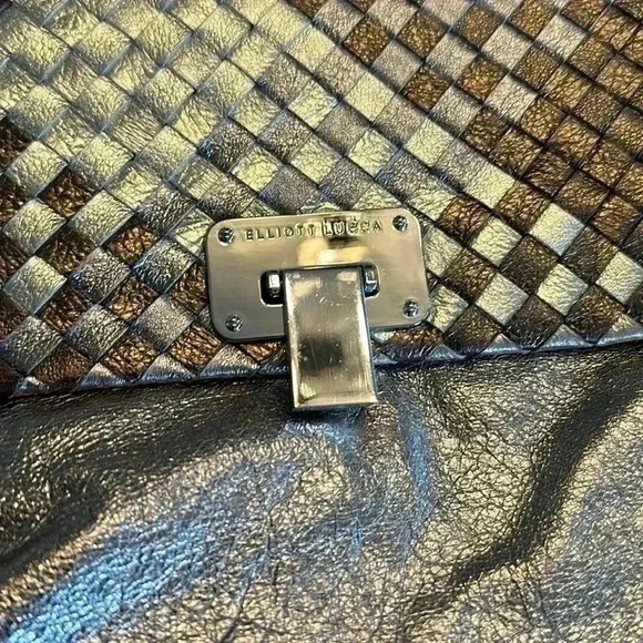 Elliott Luca | Mixed Metallic Woven Leather Clutch w/Removable Crossbody Strap - Picture 3 of 10